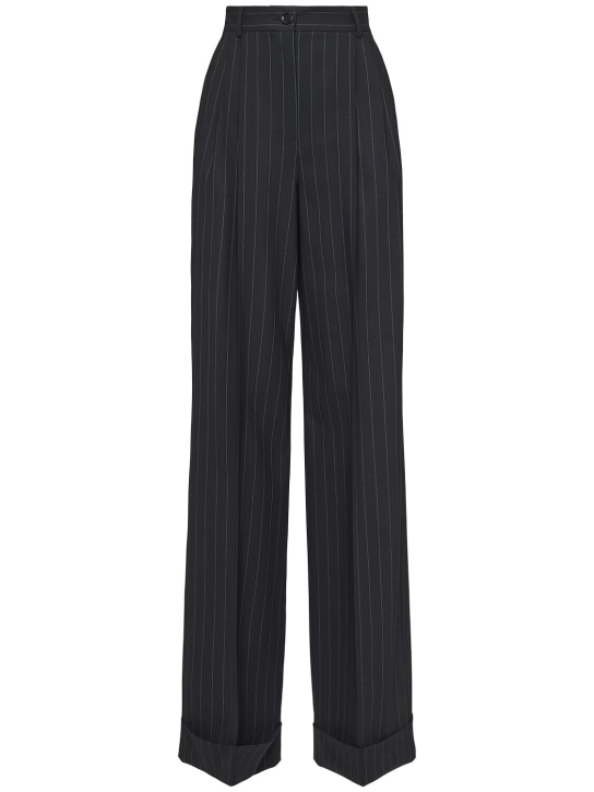 Dolce&Gabbana: Pantalon évasé à fines rayures taille haute - Noir/Blanc - women_0 | Luisa Via Roma