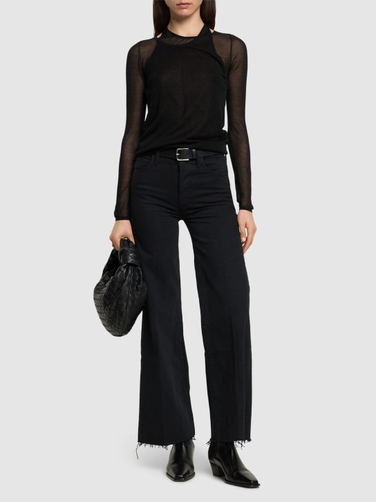 Mother: The Tomcat Roller frayed wide jeans - Black - women_1 | Luisa Via Roma