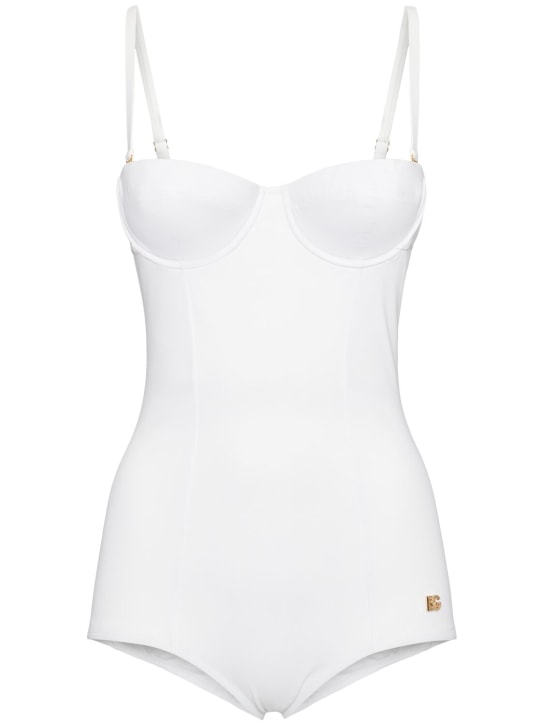 Dolce&Gabbana: Jersey balconette one-piece swimsuit - White - women_0 | Luisa Via Roma