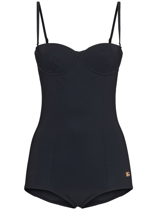 Dolce&Gabbana: Jersey balconette one-piece swimsuit - Black - women_0 | Luisa Via Roma