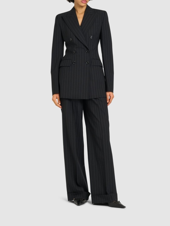 Dolce&Gabbana: Pinstripe double breast blazer - Black/White - women_1 | Luisa Via Roma