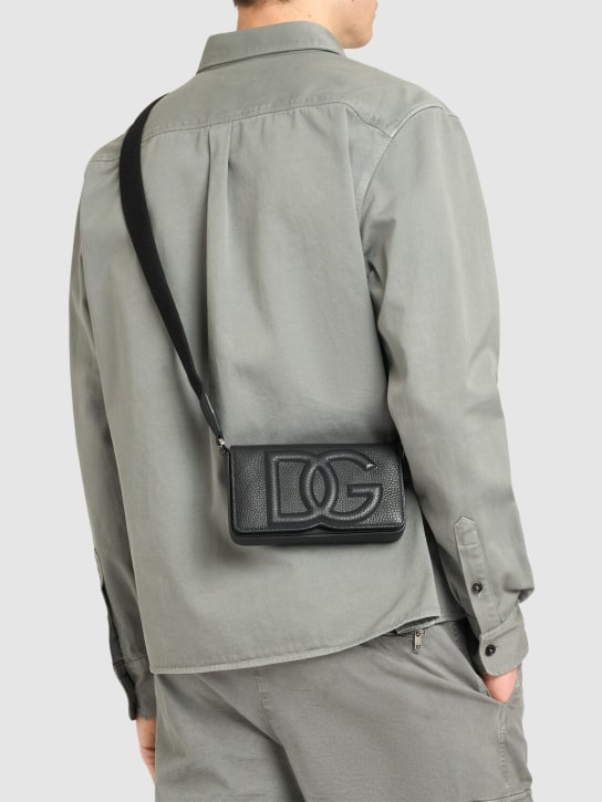 Dolce&Gabbana: Embossed logo mini crossbody bag - Black - men_1 | Luisa Via Roma