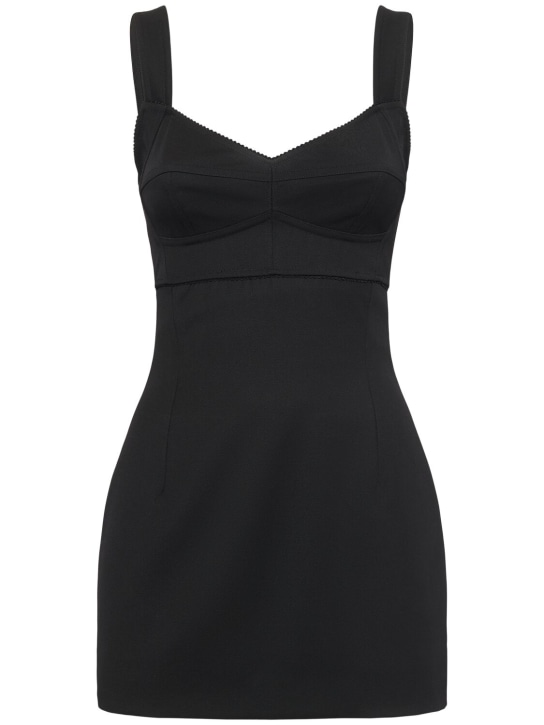 Dolce&Gabbana: Compact wool blend mini dress w/corset - Black - women_0 | Luisa Via Roma