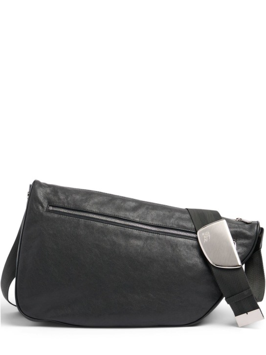 Burberry: Large Shield leather messenger bag - Slate - men_0 | Luisa Via Roma