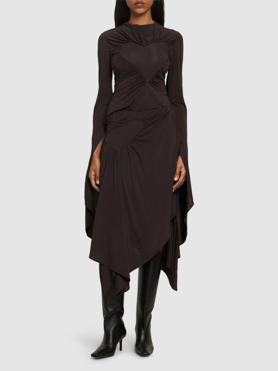 Acne Studios: Heart satin draped asymmetric midi skirt - Dark Brown - women_1 | Luisa Via Roma
