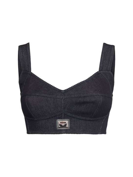 Dolce&Gabbana: Cotton denim bra top - Black - women_0 | Luisa Via Roma