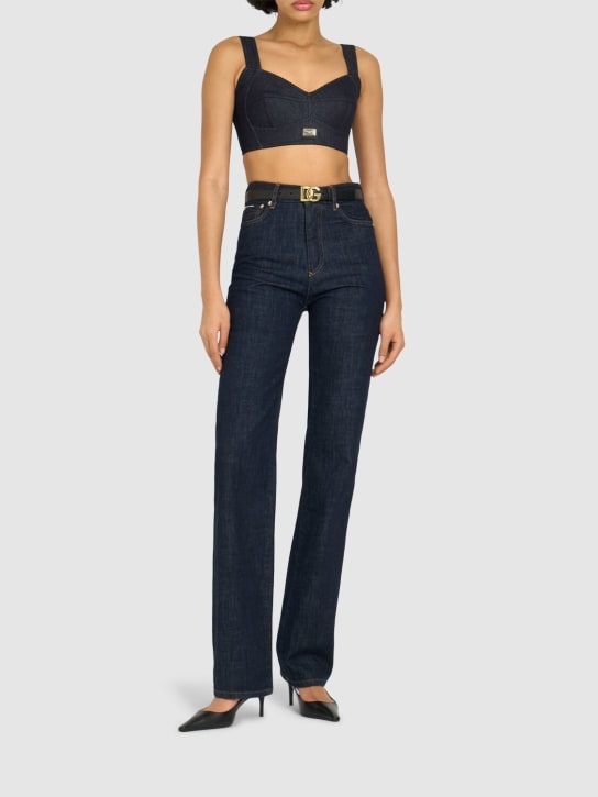 Dolce&Gabbana: High rise denim straight jeans - Dark Blue - women_1 | Luisa Via Roma