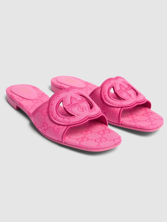 Gucci: 10mm Interlocking G canvas slide sandals - Blossom Rose - women_1 | Luisa Via Roma