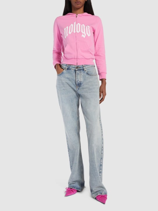Balenciaga: Nologo cotton blend zip-up hoodie - Light Pink - women_1 | Luisa Via Roma