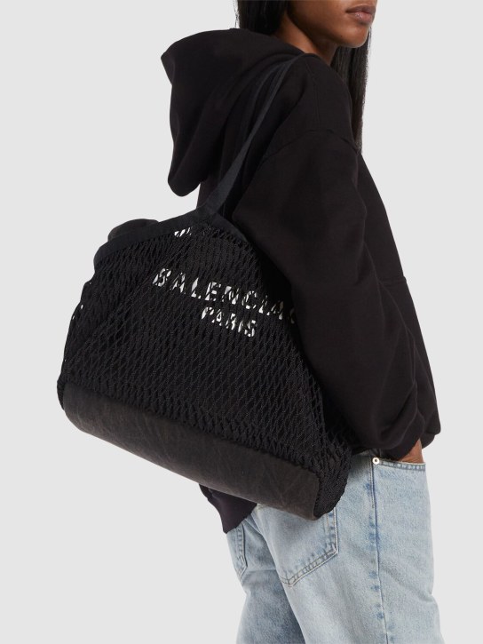 Balenciaga: Medium 24/7 canvas & fishnet tote bags - Washed Black - women_1 | Luisa Via Roma