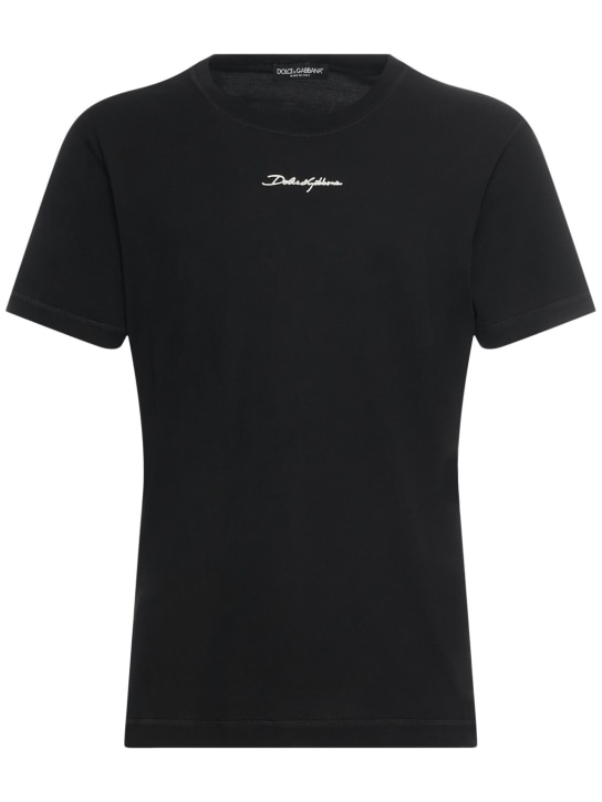 Dolce&Gabbana: T-shirt à col rond en jersey de coton - Noir - men_0 | Luisa Via Roma