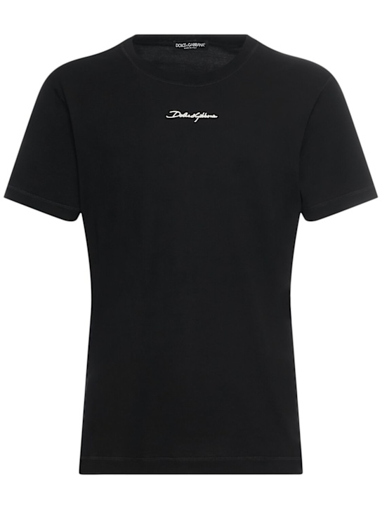 Dolce&Gabbana: Cotton jersey crewneck t-shirt - Black - men_0 | Luisa Via Roma