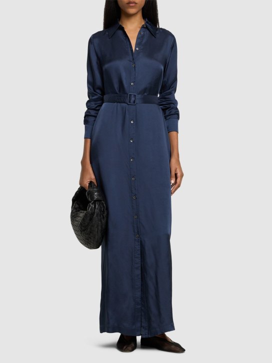 ASPESI: Robe chemise longue en satin - Bleu - women_1 | Luisa Via Roma