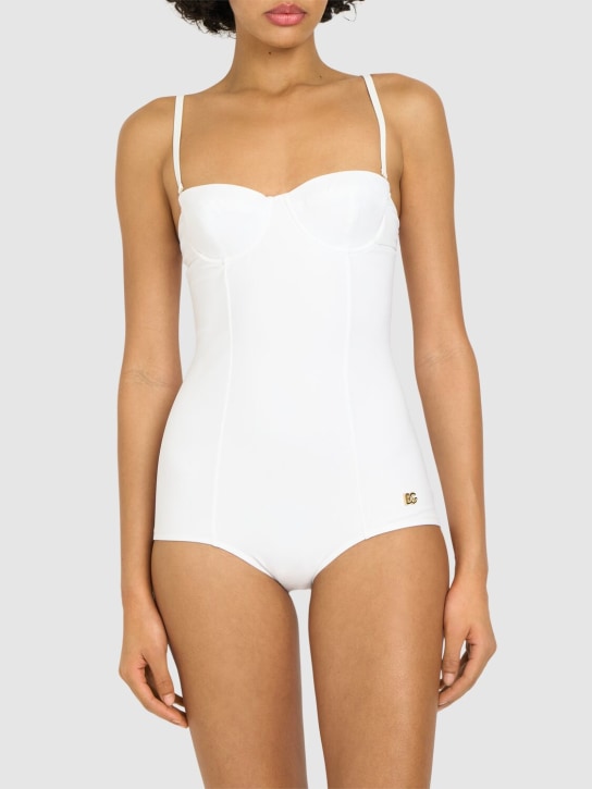 Dolce&Gabbana: Jersey balconette one-piece swimsuit - White - women_1 | Luisa Via Roma