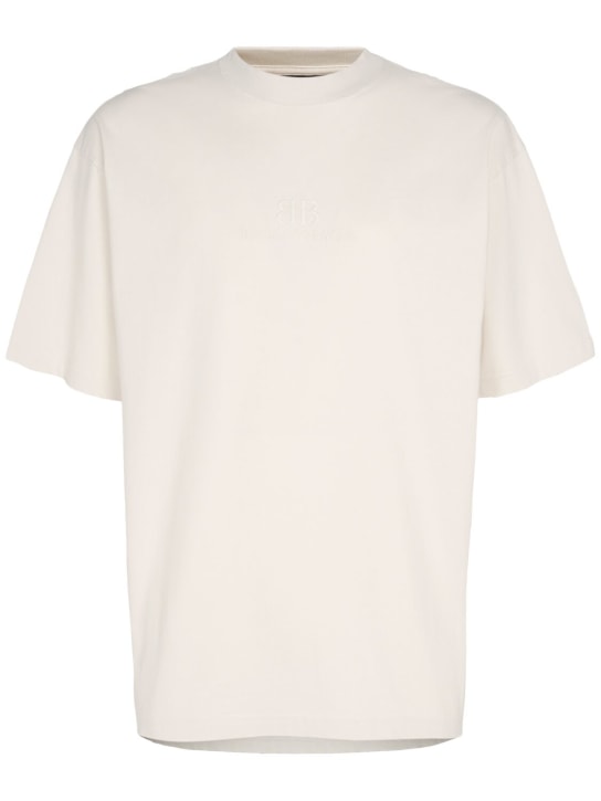 Balenciaga: Medium fit vintage jersey t-shirt - Ecru - men_0 | Luisa Via Roma