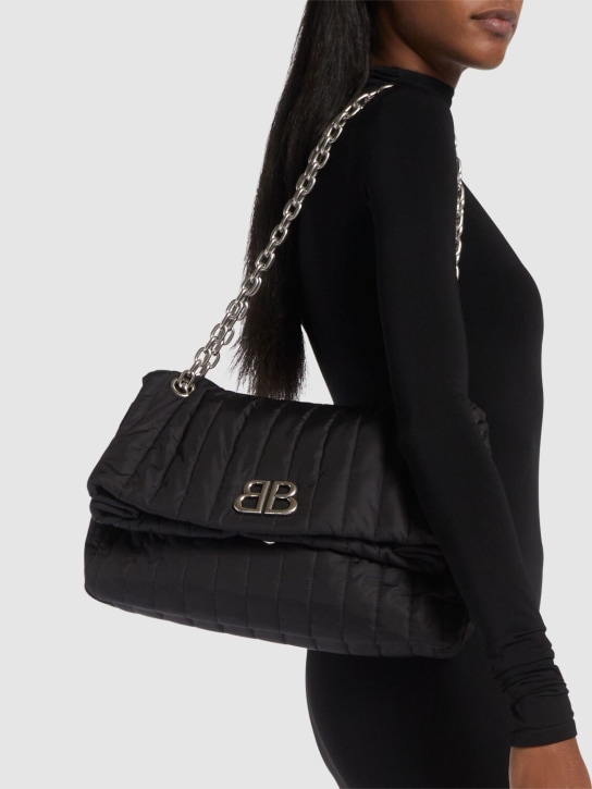Balenciaga: Small Monaco quilted nylon shoulder bag - Siyah - women_1 | Luisa Via Roma