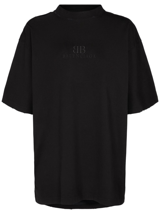 Balenciaga: T-shirt medium fit en jersey d'aspect usé - Noir Délavé - women_0 | Luisa Via Roma