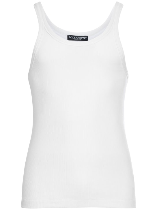 Dolce&Gabbana: Camiseta de jersey de algodón acanalado - Optic White - men_0 | Luisa Via Roma