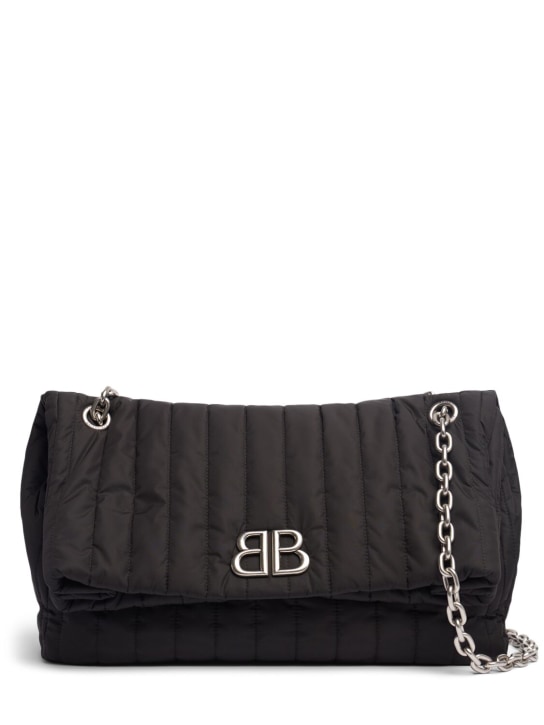 Balenciaga: Small Monaco quilted nylon shoulder bag - Black - women_0 | Luisa Via Roma