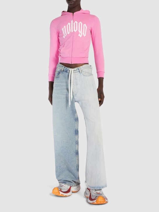 Balenciaga: Nologo cotton blend zip-up hoodie - Light Pink - men_1 | Luisa Via Roma