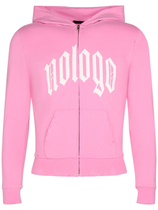 Balenciaga: Nologo cotton blend zip-up hoodie - Light Pink - men_0 | Luisa Via Roma