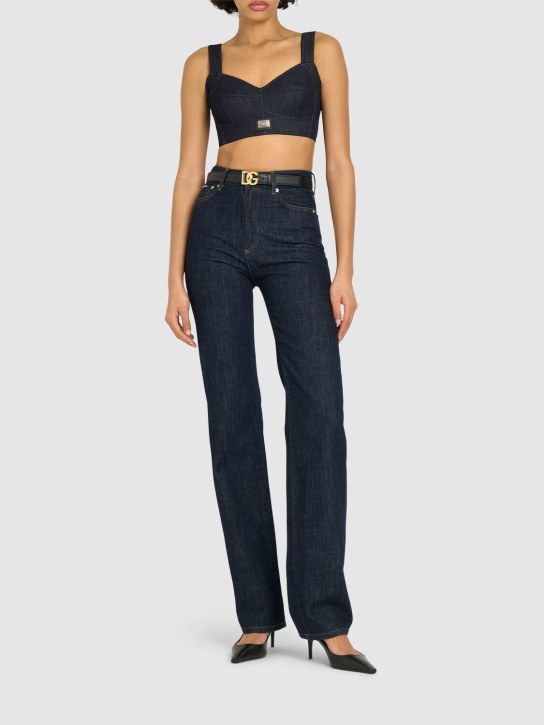 Dolce&Gabbana: Cotton denim bra top - Black - women_1 | Luisa Via Roma