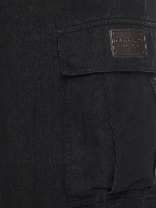 Dolce&Gabbana: Wide leg linen cargo pants - Black - men_4 | Luisa Via Roma