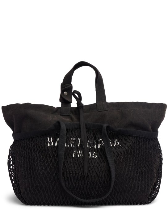 Balenciaga: Medium 24/7 canvas & fishnet tote bags - Washed Black - women_0 | Luisa Via Roma