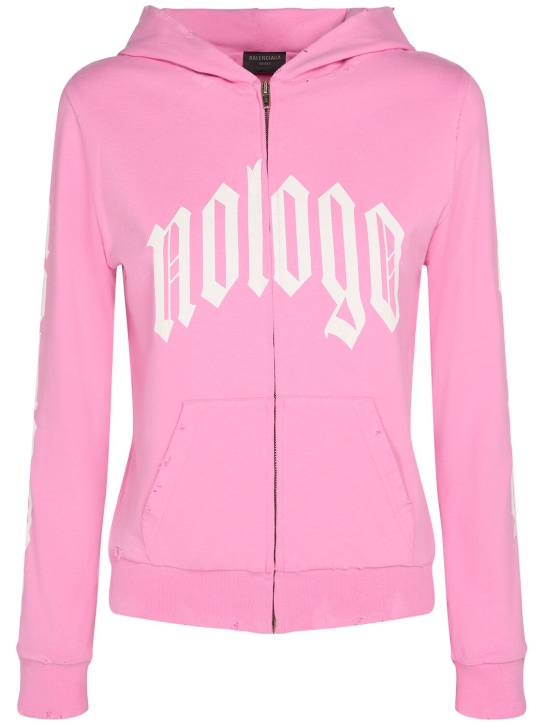 Balenciaga: Nologo cotton blend zip-up hoodie - Light Pink - women_0 | Luisa Via Roma
