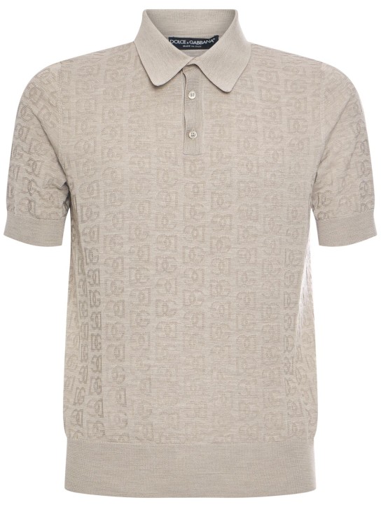 Dolce&Gabbana: Allover silk logo polo - Beige Medio - men_0 | Luisa Via Roma