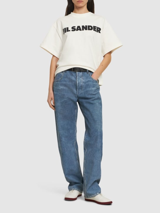 Jil Sander: T-shirt en jersey de coton épais imprimé logo - Natural - women_1 | Luisa Via Roma