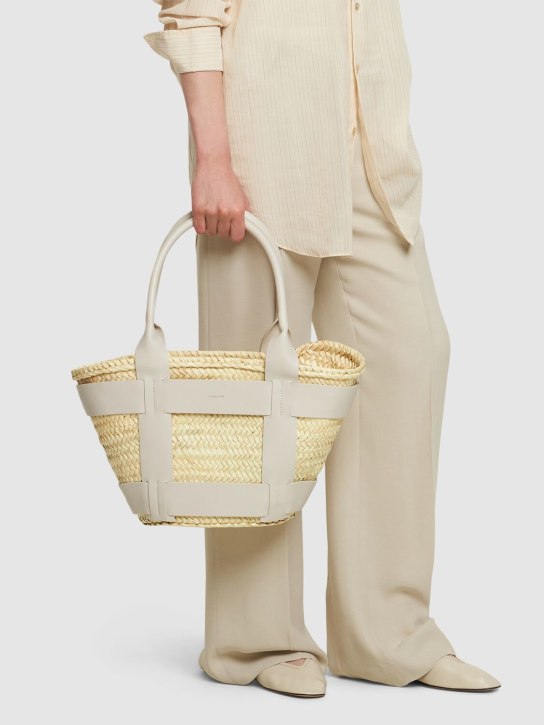 DeMellier: Midi Santorini raffia & leather tote bag - Natural/White - women_1 | Luisa Via Roma