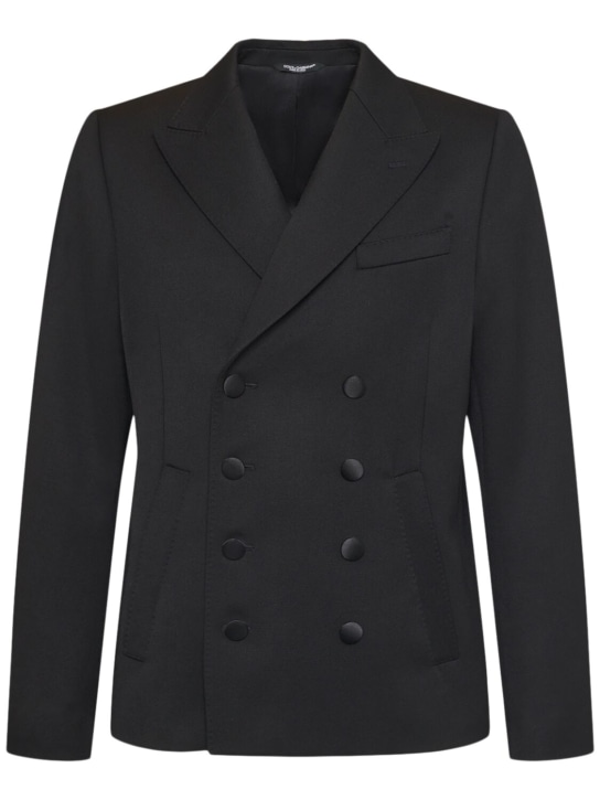 Dolce&Gabbana: Zweireihiger Blazer aus Stretch-Wolle - Schwarz - men_0 | Luisa Via Roma