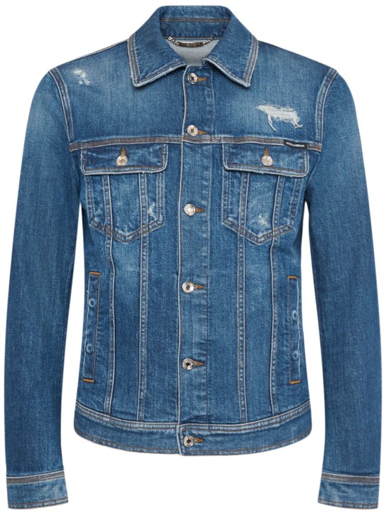 Dolce&Gabbana: Distressed stretch cotton denim jacket - Blue - men_0 | Luisa Via Roma