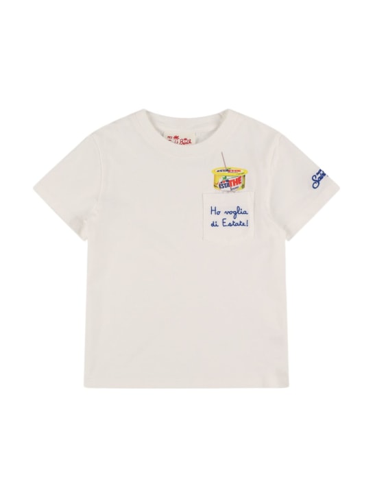 Mc2 Saint Barth: Estathé print cotton jersey t-shirt - Beyaz - kids-boys_0 | Luisa Via Roma