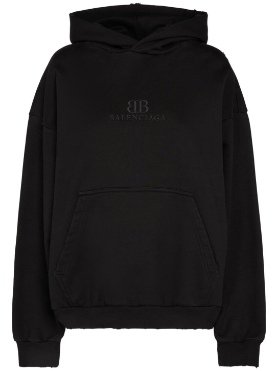 Balenciaga: Cropped vintage cotton sweatshirt hoodie - Black - women_0 | Luisa Via Roma