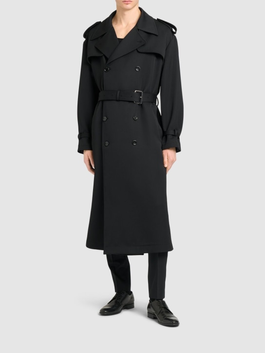 Dolce&Gabbana: Wool blend gabardine trench coat - Black - men_2 | Luisa Via Roma