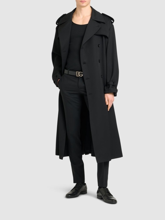 Dolce&Gabbana: Wool blend gabardine trench coat - Black - men_1 | Luisa Via Roma