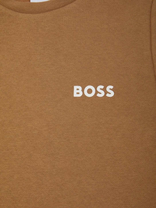 Boss: Printed cotton blend crewneck sweatshirt - Beige - kids-girls_1 | Luisa Via Roma