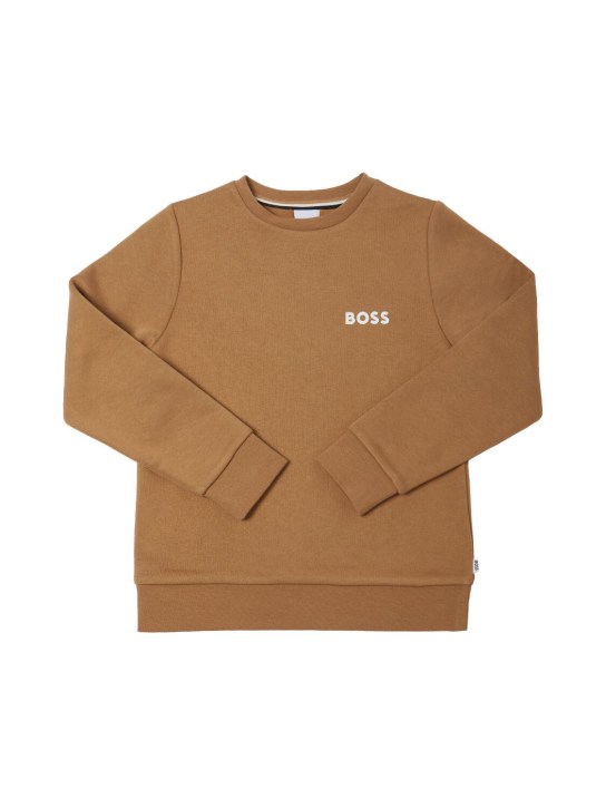 Boss: Printed cotton blend crewneck sweatshirt - kids-girls_0 | Luisa Via Roma