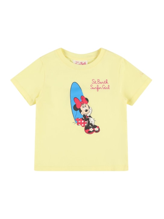 Mc2 Saint Barth: Minnie print cotton jersey t-shirt - Yellow - kids-girls_0 | Luisa Via Roma
