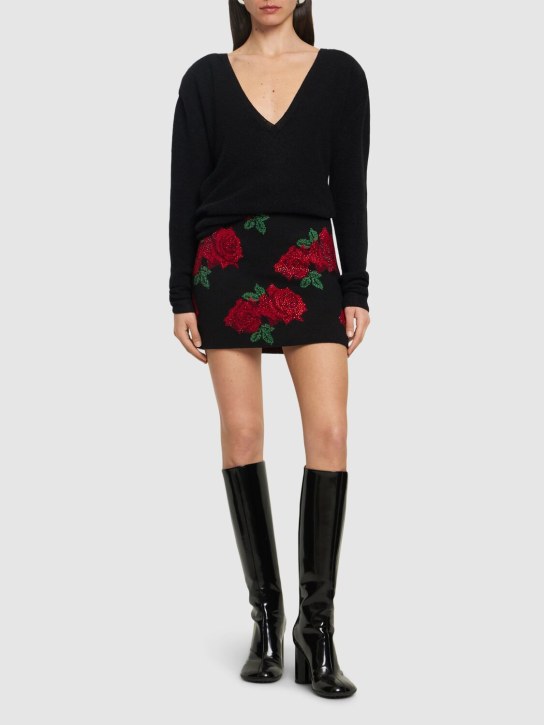 Giuseppe Di Morabito: Rose jacquard wool knit mini skirt - Siyah - women_1 | Luisa Via Roma
