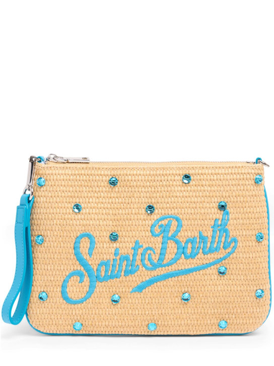 Mc2 Saint Barth: Embellished woven pouch w/ logo - Beige/Light Blue - kids-girls_0 | Luisa Via Roma