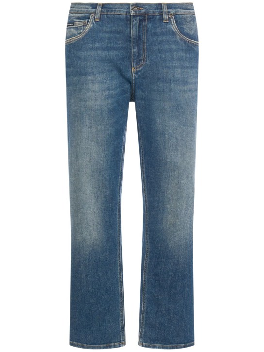 Dolce&Gabbana: Washed stretch denim jeans - Mavi - men_0 | Luisa Via Roma