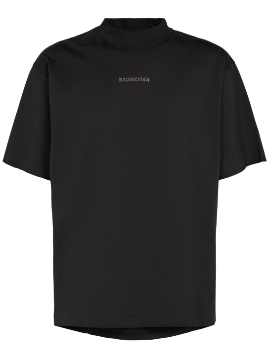 Balenciaga: Medium fit embellished jersey t-shirt - Washed Black - men_0 | Luisa Via Roma