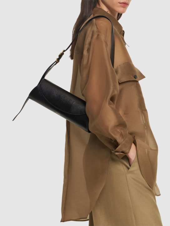 Jil Sander: Petit sac en cuir imprimé lézard Cannolo - Noir - women_1 | Luisa Via Roma