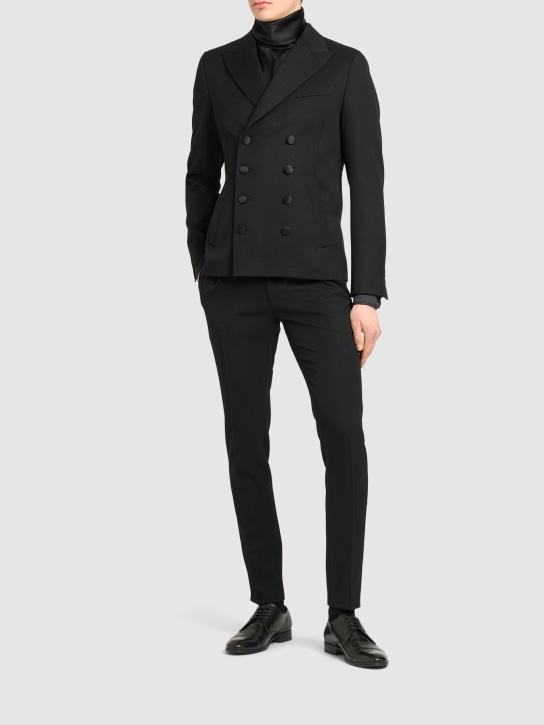 Dolce&Gabbana: Zweireihiger Blazer aus Stretch-Wolle - Schwarz - men_1 | Luisa Via Roma