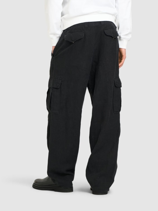 Dolce&Gabbana: Wide leg linen cargo pants - Black - men_2 | Luisa Via Roma