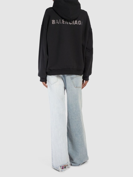 Balenciaga: Sweat-shirt medium fit d’aspect usé à capuche - Noir Délavé - women_1 | Luisa Via Roma
