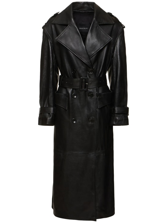 MANOKHI: Oversized leather trench coat - Black - women_0 | Luisa Via Roma